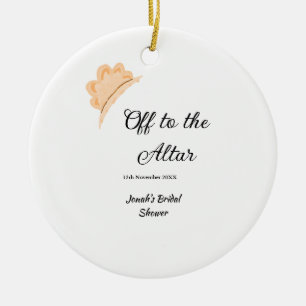 Off to the altar orange cap hat bridal shower name ceramic tree decoration