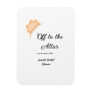 Off to the altar orange cap hat bridal shower name magnet