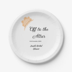 Off to the altar orange cap hat bridal shower name paper plate