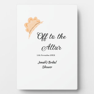 Off to the altar orange cap hat bridal shower name plaque