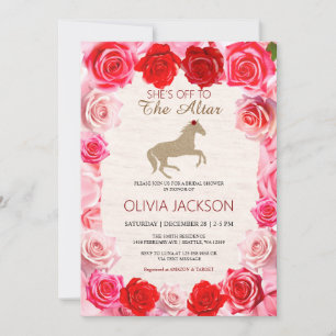 Off to the Altar Red Rose Bridal Shower Invitation