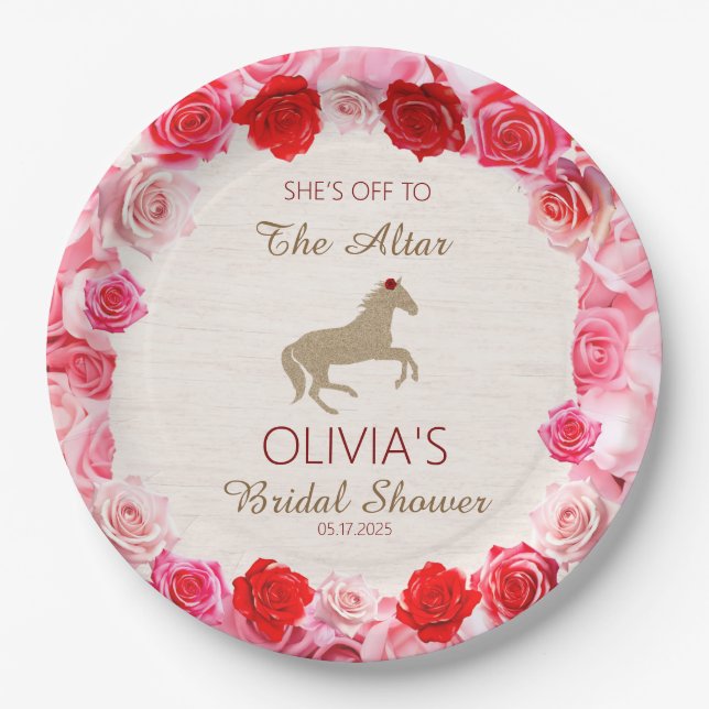 Off to the Altar Red Roses Bridal Shower Paper Plate (Front)