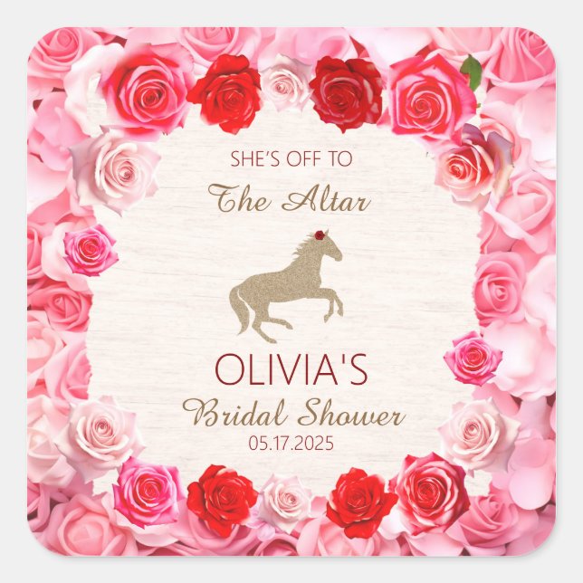 Off to the Altar Red Roses Bridal Shower Square Sticker (Front)