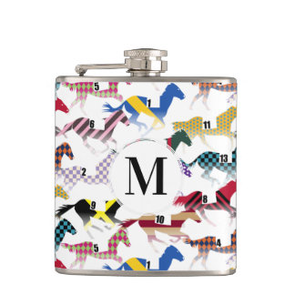 Off to the Horse Races Jockey Silk Pattern Hip Flask