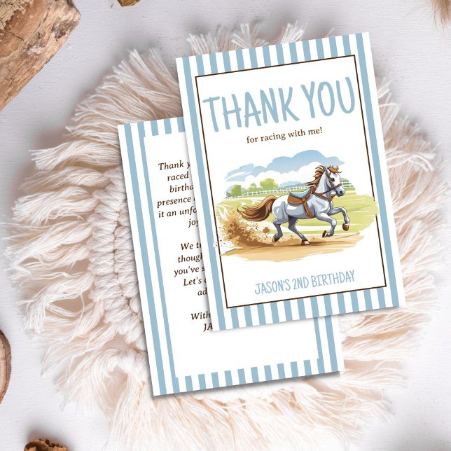 Off two the races horse equestrian derby birthday thank you card (Off two the races horse equestrian derby birthday party thank you cards cute racing pony boys party)