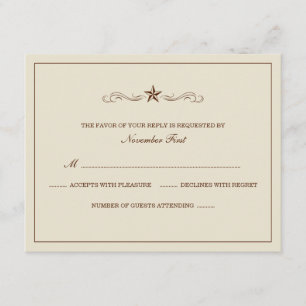 Off-white and Brown Western Wedding RSVP Card