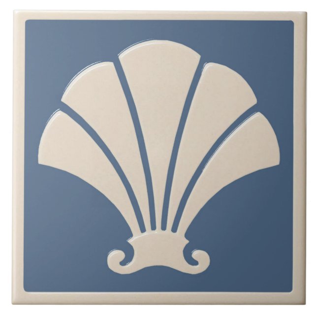 Off white and dark blue Art Deco Design Ceramic Tile (Front)