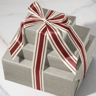 Off-White and Deep Red Ticking Tape Ribbon Grosgrain Ribbon