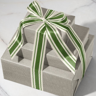 Off-White and Forest Green Ticking Tape Ribbon Grosgrain Ribbon