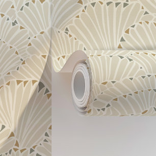 Off-White and Gold Shell Art Deco Wallpaper