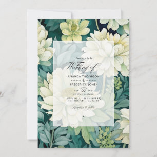Off-White and Hunter Green Floral Fall Wedding Invitation