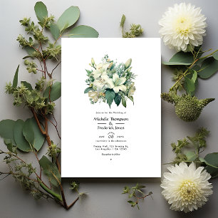 Off-White and Hunter Green Floral Fall Wedding Invitation