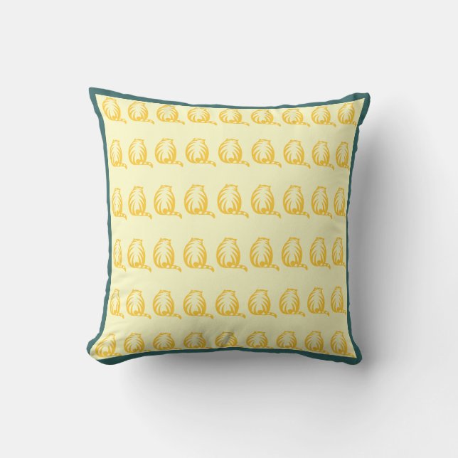 Off white and mustard yellow CATS modern  pillow (Front)