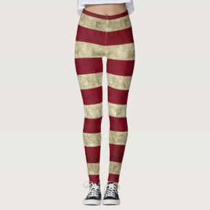 Off White and Red Striped Leggings
