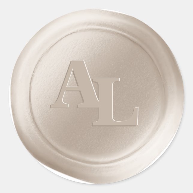 Off White Beige Wax Seal Monogram Wedding Stickers (Front)