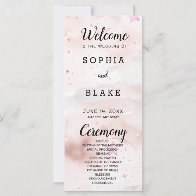 Off White, Blush and Purple Stars Wedding Program (Front)