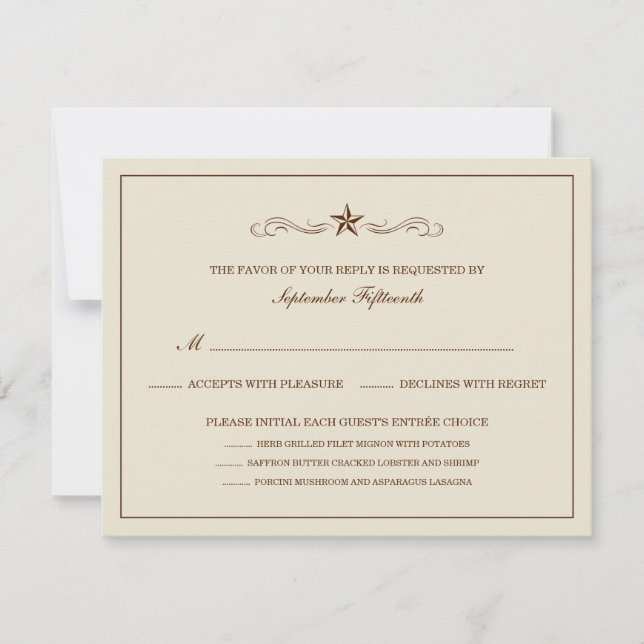 Off-white & Brown Western RSVP (WITH MENU ITEMS) (Front)