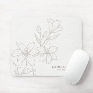 Off-White Chic Minimal Floral Mouse Mat