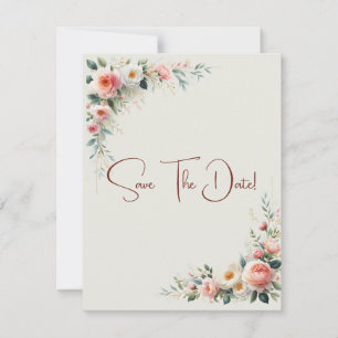 Off White & Cinnamon Floral Save The Date Invitation