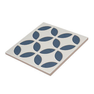 Off-White Classic Dark Blue Ethnic Mosaic Art Tile