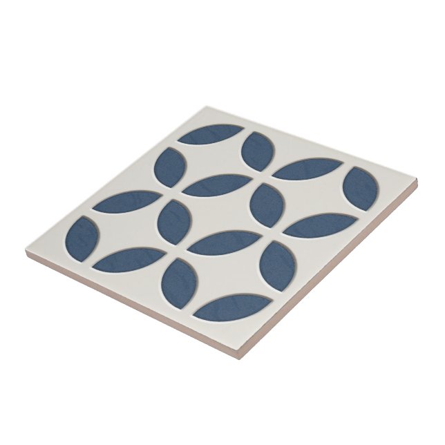 Off-White Classic Dark Blue Ethnic Mosaic Art Tile (Side)