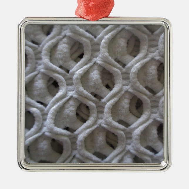 Off-White Coloured Crochet Fabric Look Metal Tree Decoration (Front)