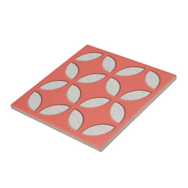 Off-White Coral Salmon Peach Orange Mosaic Ar Tile (Side)