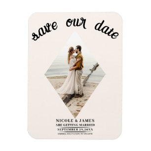 Off White Diamond Photo Wedding Save the Date Magnet