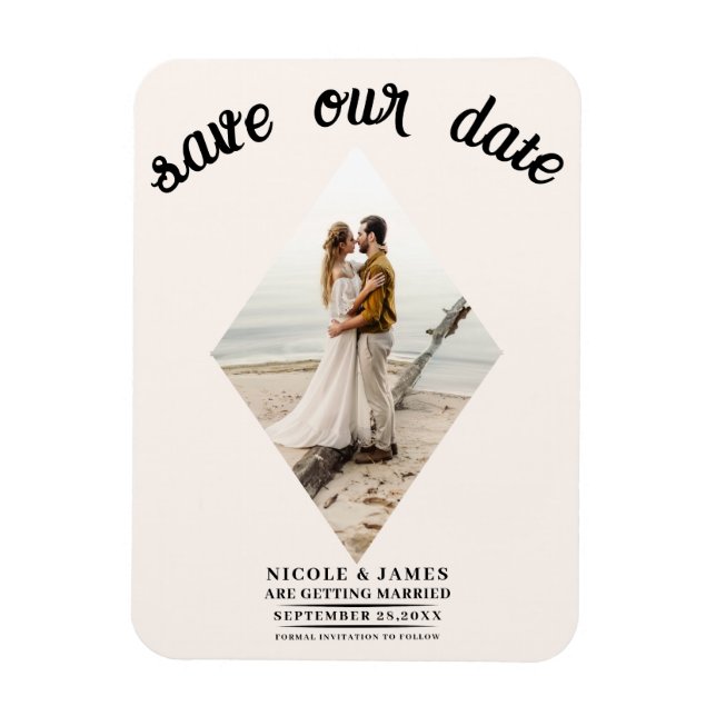 Off White Diamond Photo Wedding Save the Date Magnet (Vertical)