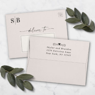 Off-White Eggshell Monogram 5x7 Wedding Invitation Envelope