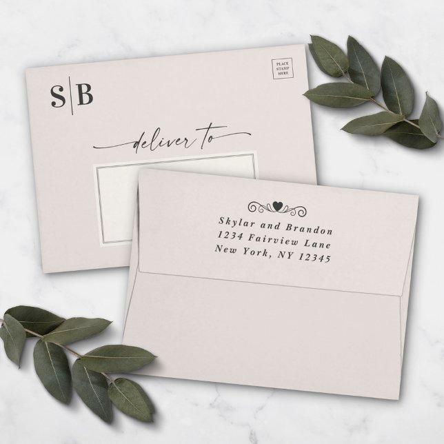 Off-White Eggshell Monogram 5x7 Wedding Invitation Envelope (Creator Uploaded)