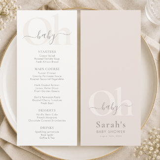 Off White Elegant Gender Neutral Oh Baby Shower Menu