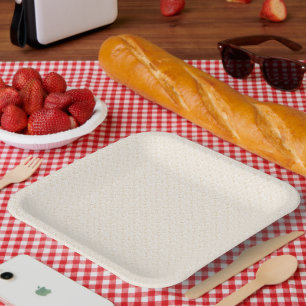 Off-white fabric with a subtle, repeating, small p paper plate