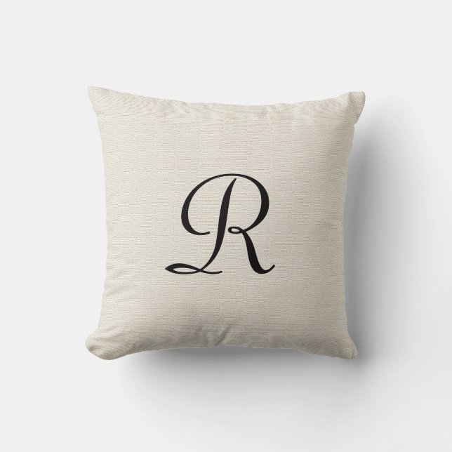 Off White Faux Burlap Black Monogram Cushion (Front)
