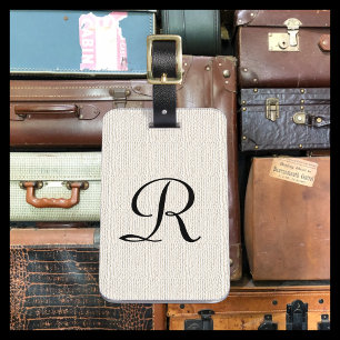 Off White Faux Textured Burlap Monogram Bag Luggage Tag