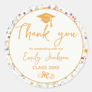 Off-White Floral Graduation Party Thank You Classic Round Sticker