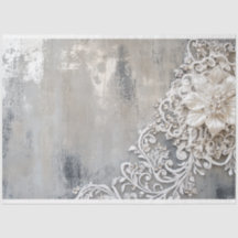 Off White Floral Lace Embroidered Silver Patina