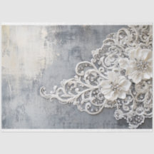 Off White Floral Lace Embroidered Silver Patina