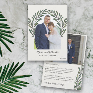 Off White Green Arch Wreath Photo Wedding Thank You Card