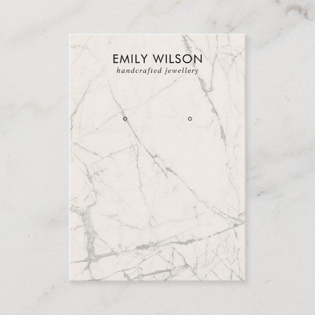 OFF WHITE GREY MARBLE TEXTURE STUD EARRING DISPLAY BUSINESS CARD (Front)