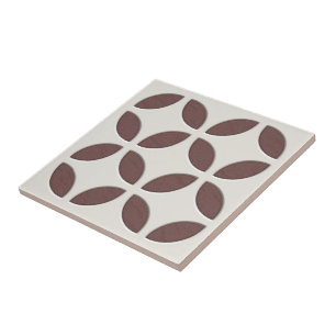 Off-White Ivory Dark Brown Ethnic Mosaic Art Tile