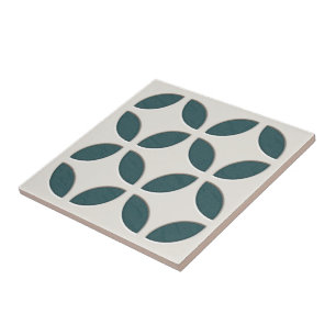 Off-White Ivory Dark Teal Green Ethnic Mosaic Art Tile