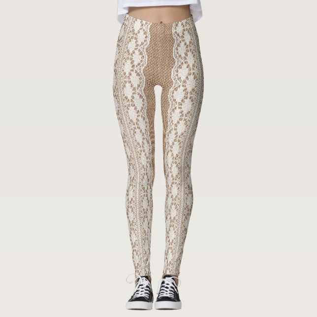 Off-White Lace: Burlap Texture Leggings (Front)