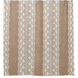 Off-White Lace: Burlap Texture Shower Curtain