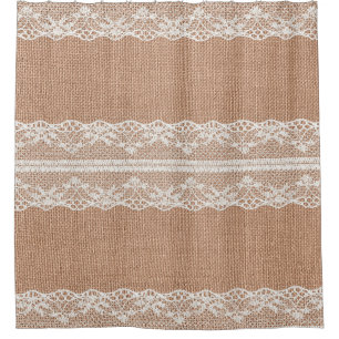 Off-White Lace on Brown Burlap Texture Shower Curtain