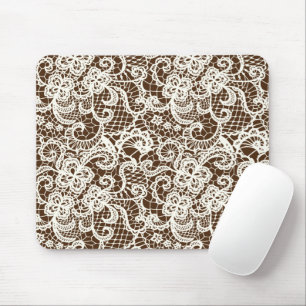 Off White Lace On Brown Mouse Pad