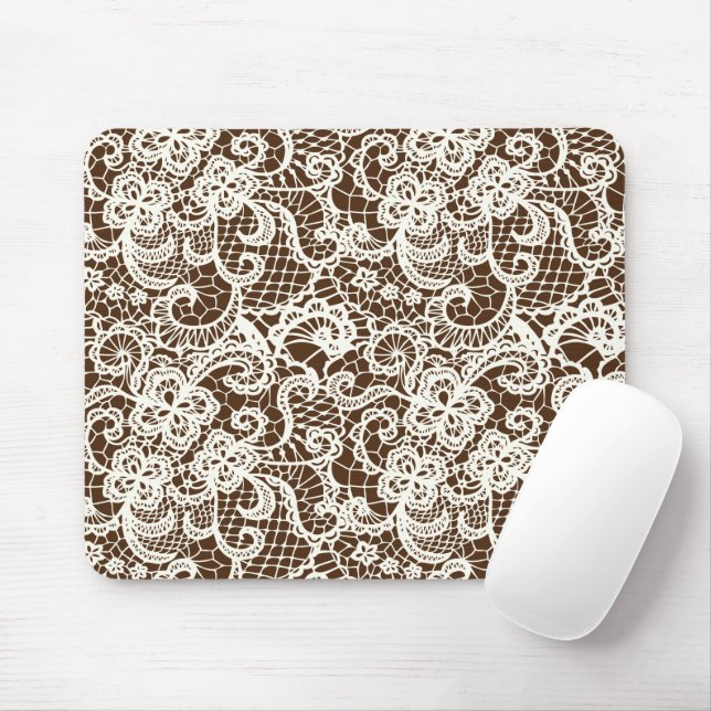 Off White Lace On Brown Mouse Pad (With Mouse)