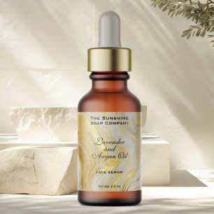 Off-white Marble & Gold Cosmetics Dropper Bottle Label