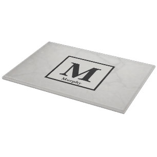 Off White Marble with Silver Veins Monogram Cutting Board