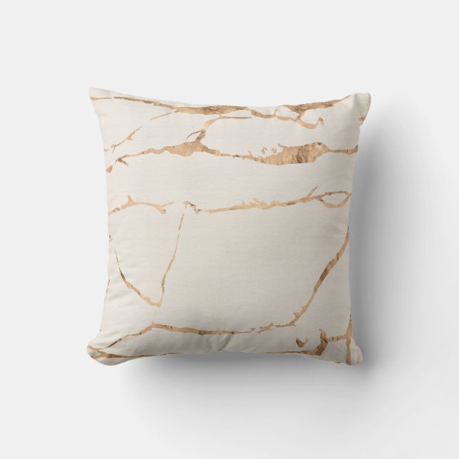 Off White Modern Marble Gold Foil Gemstone Cushion (Front)